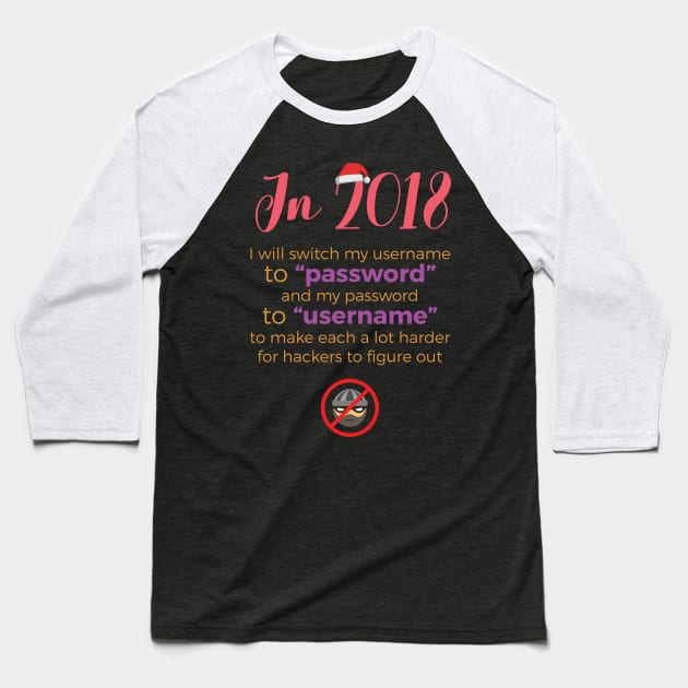 New Year 2018 promise or resolution with antihacker Baseball T-Shirt by razorlazer